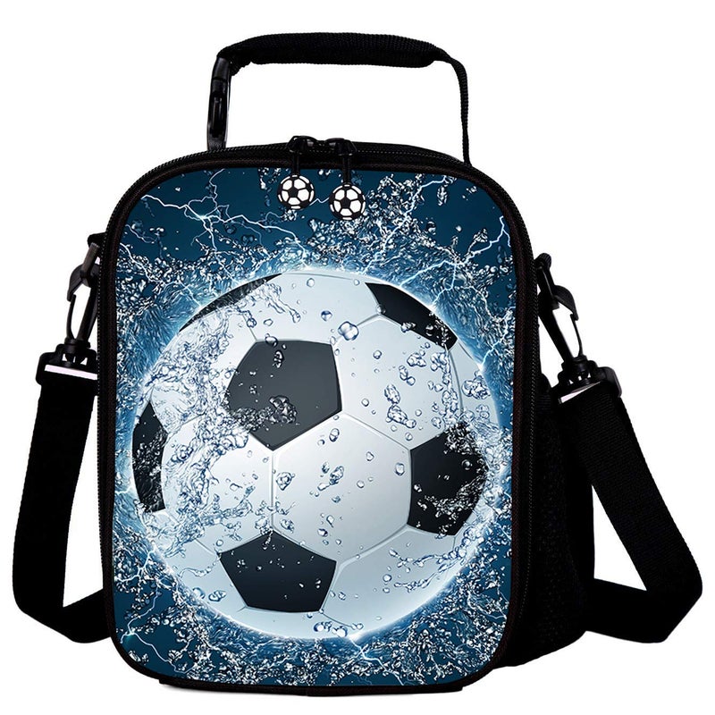 7-Mi Portable Kids Lunch Box Bag, Reusable Insulated Lunch Tote Kids Boys Girls Washable Crossbody Lunch Container Food Carrier Football Printed For 36 months To 7 Years - Image 1